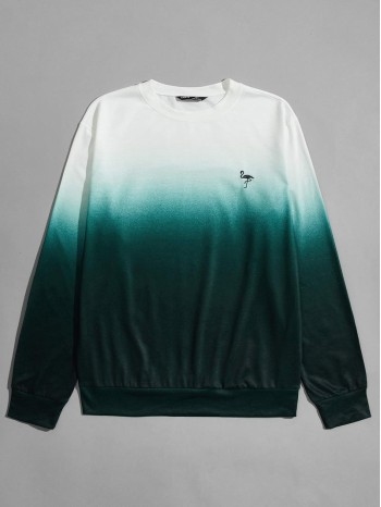 Men Embroidery Flamingo Ombre Pullover