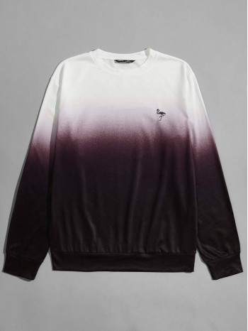 Men Embroidery Flamingo Ombre Pullover