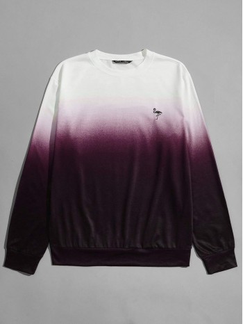 Men Embroidery Flamingo Ombre Pullover