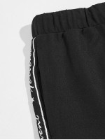 Men Letter Tape Side Drawstring Waist Pants