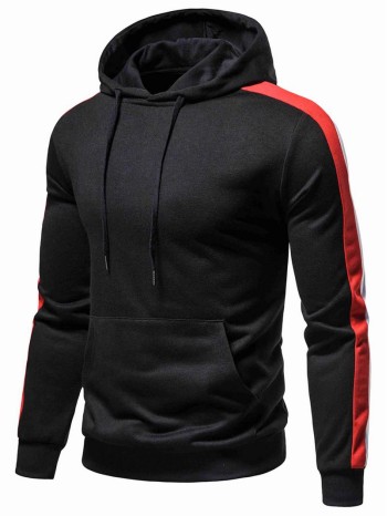 Men Contrast Sideseam Kangaroo Pocket Drawstring Hoodie