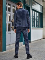 Men Notch Collar Grid Blazer and Tailored Pants Set