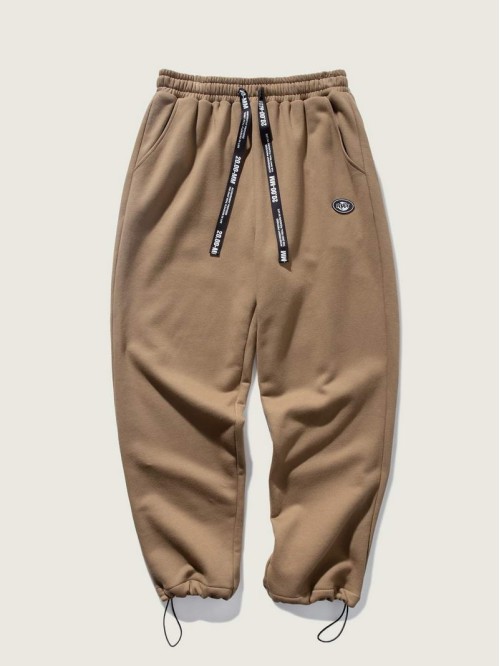 Men Patched Detail Drawstring Waist Pants