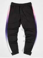 Men Embroidery Detail Contrast Sideseam Drawstring Sweatpants