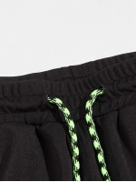 Men Embroidery Detail Contrast Sideseam Drawstring Sweatpants