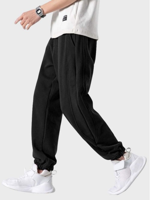 Men Solid Elastic Waist Sweatpants