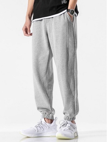 Men Solid Elastic Waist Sweatpants