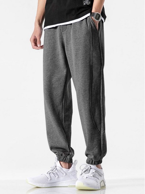 Men Solid Elastic Waist Sweatpants