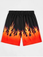 Men Fire Print Drawstring Shorts