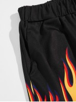 Men Fire Print Drawstring Shorts