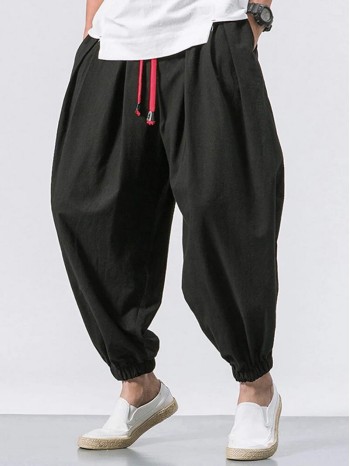 Men Drawstring Waist Harem Trousers