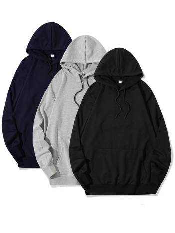 Men 3pcs Kangaroo Pocket Drawstring Hoodie