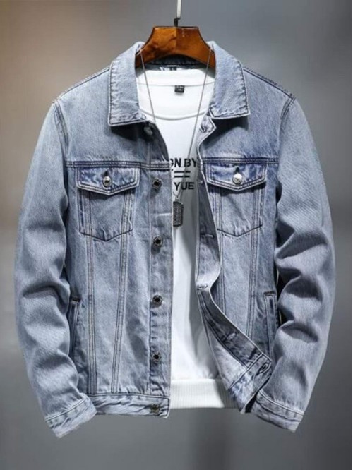 Men Flap Pockets Denim Jacket