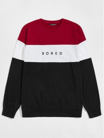 Men Crew Neck Colorblock Letter Graphic