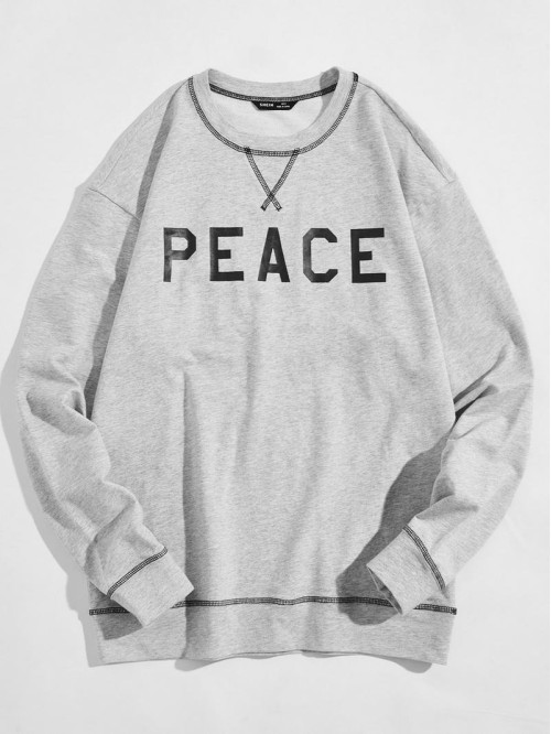 Men Stitch Trim Letter Graphic Sweatshirt