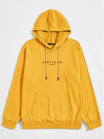 Men Slogan Graphic Kangaroo Pocket Hoodie