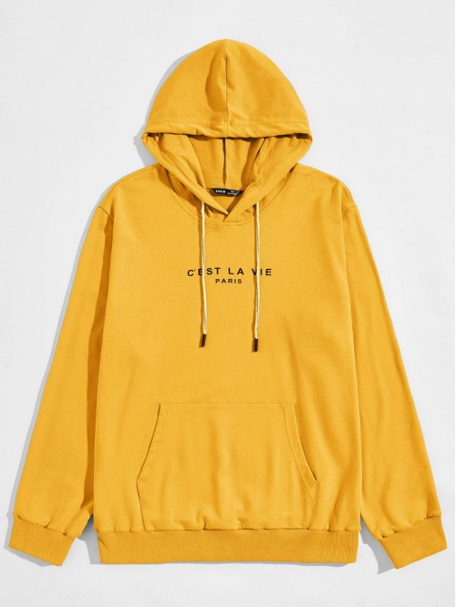 Men Slogan Graphic Kangaroo Pocket Hoodie