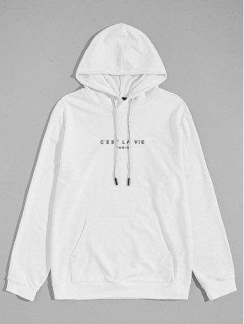 Men Slogan Graphic Kangaroo Pocket Hoodie