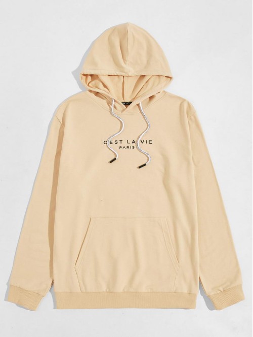 Men Slogan Graphic Kangaroo Pocket Hoodie