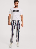 Men Drawstring Waist Slant Pocket Striped Trousers