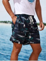 Men Tropical & Letter Graphic Swim Trunks