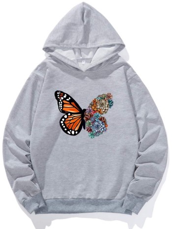 Men Butterfly And Floral Print Hoodie