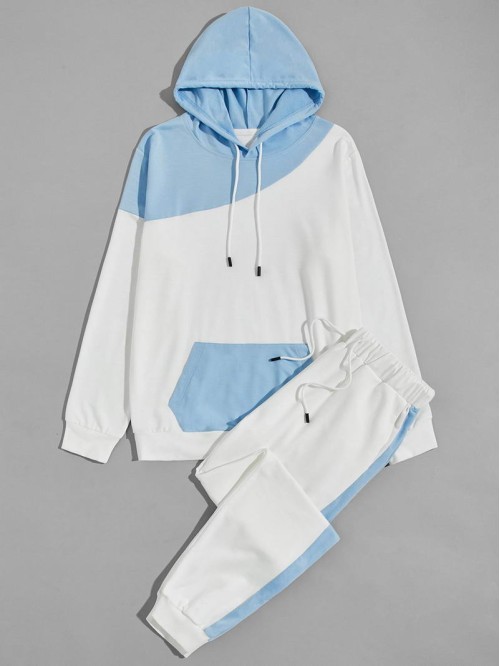 Men Two Tone Drawstring Hoodie & Joggers