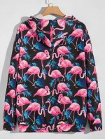 Men All Over Flamingo Print Drop Shoulder Drawstring Hoodie