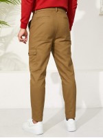 Men Slant Pocket Zipper Fly Straight Leg Pants