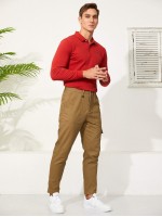 Men Slant Pocket Zipper Fly Straight Leg Pants