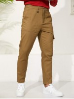 Men Slant Pocket Zipper Fly Straight Leg Pants