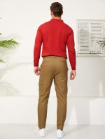 Men Slant Pocket Zipper Fly Straight Leg Pants