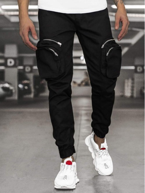 Men Solid Zip Pocket Cargo Pants