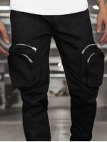 Men Solid Zip Pocket Cargo Pants