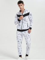 Men Marble Zip Up Hoodie & Sweatpants