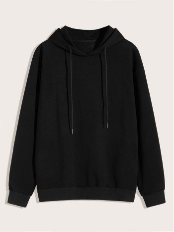 Men Solid Drawstring Hooded Sweatshirt