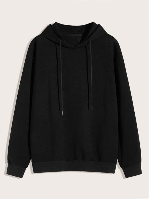 Men Solid Drawstring Hooded Sweatshirt