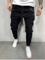 Men Zip & Button Detail Drawstring Sweatpants