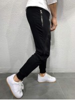 Men Zip & Button Detail Drawstring Sweatpants