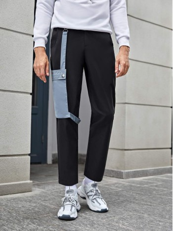 Men Contrast Flap Pocket Patched Trousers