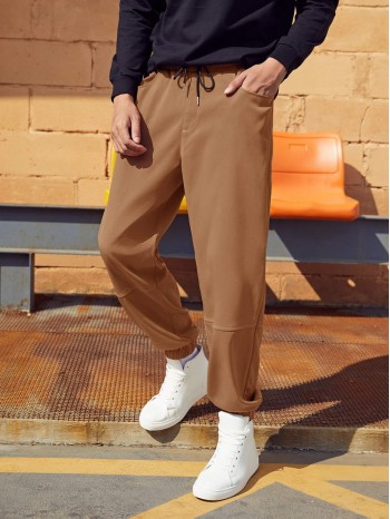 Men Drawstring Waist Solid Sweatpants