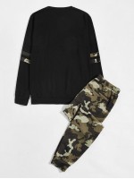 Men Camo Elk Print Pullover & Joggers Set