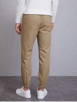 Men Drawstring Waist Slant Pocket Carrot Pants