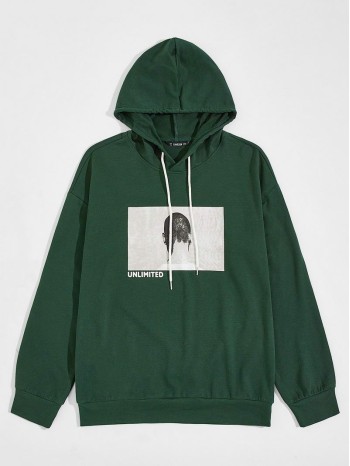 Men Figure & Letter Graphic Drawstring Hoodie