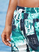 Men Tropical Ans Letter Patchwork Drawstring Swim Trunks