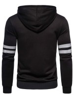 Men Varsity Striped Kangaroo Pocket Drawstring Hoodie