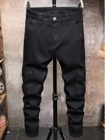 Men Flap Pocket Solid Jeans