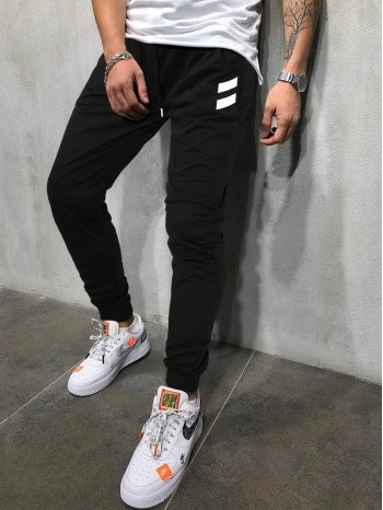 Men Varsity Striped Drawstring Joggers