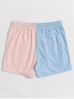 Men Drawstring Waist Two Tone Shorts