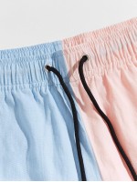 Men Drawstring Waist Two Tone Shorts